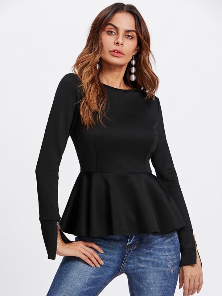 Shein Zip Cuff Peplum Top