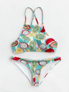 Shein Fruit Allover Print High Leg Bikini Set