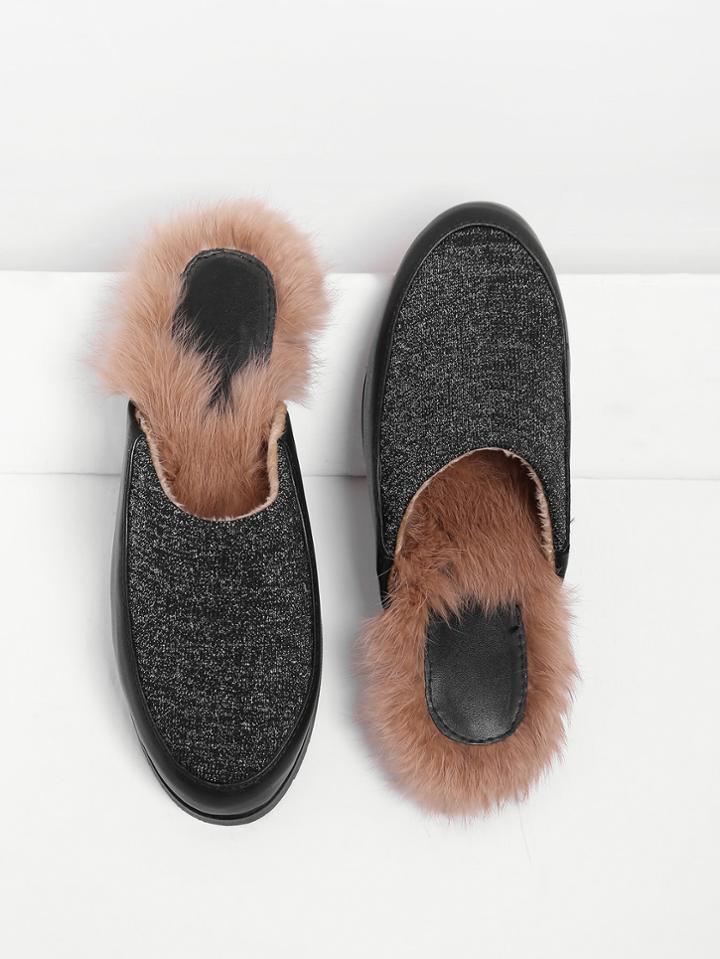 Shein Faux Fur Detail Flat Mules