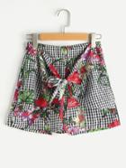 Shein Gingham Foliage Print Knotted Detail Shorts