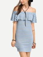 Shein Striped Ruffle Off-the-shoulder Dress