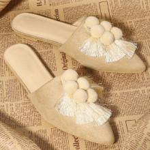 Shein Pom Pom & Tassel Front Flat Mules