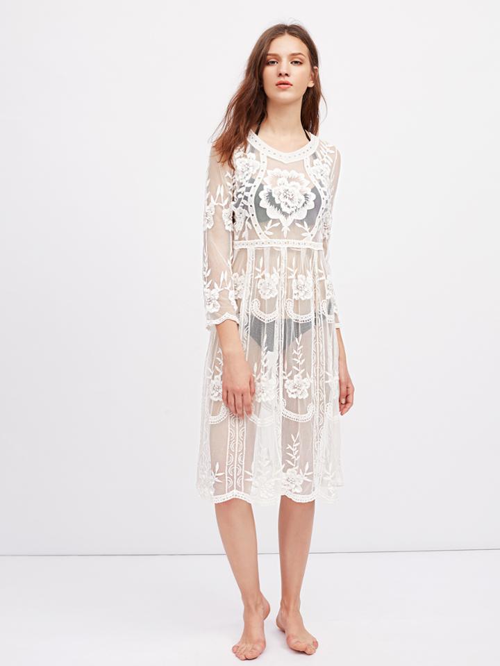 Shein See-through Embroidered Lace Dress