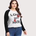 Shein Plus Two Tone Raglan Sleeve Graphic Tee