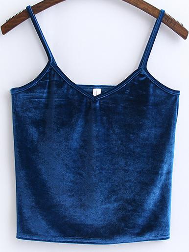Shein Blue Spaghetti Strap Velvet Cami Top
