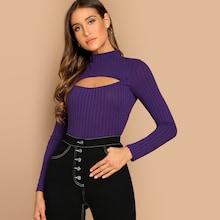 Shein Open Front Mock Neck Crop Tee