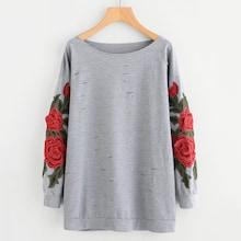 Shein Plus Rose Patched Sleeve Sweatshirt