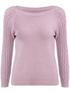 Shein Pink Round Neck Cable Knit Slim Sweater