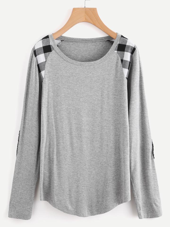 Shein Contrast Elbow Patch Raglan Sleeve Tee