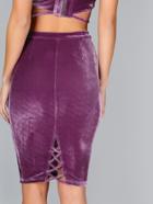 Shein Purple Crisscross Back Velvet Pencil Skirt