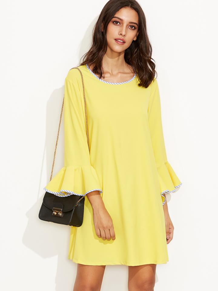 Shein Yellow Ruffle Sleeve Shift Dress