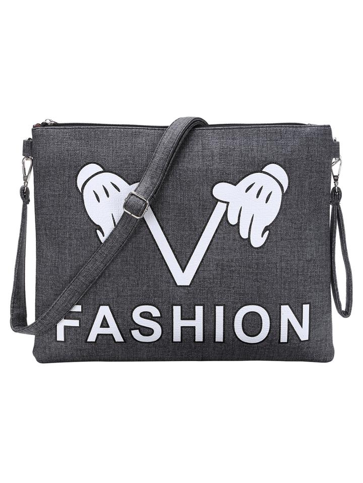 Shein Grey Printed Flat Clutch With Strap