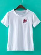 Shein White Short Sleeve Heart Embroidery Casual T-shirt