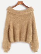 Shein Boat Neck Foldover Fuzzy Sweater