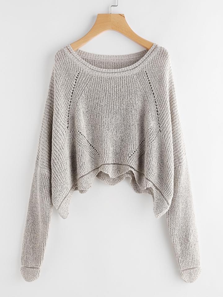 Shein Scallop Hem Hollow Out Dolman Jumper