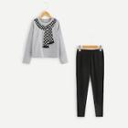 Shein Girls Pompom Detail Polka-dot Tee & Pants Set