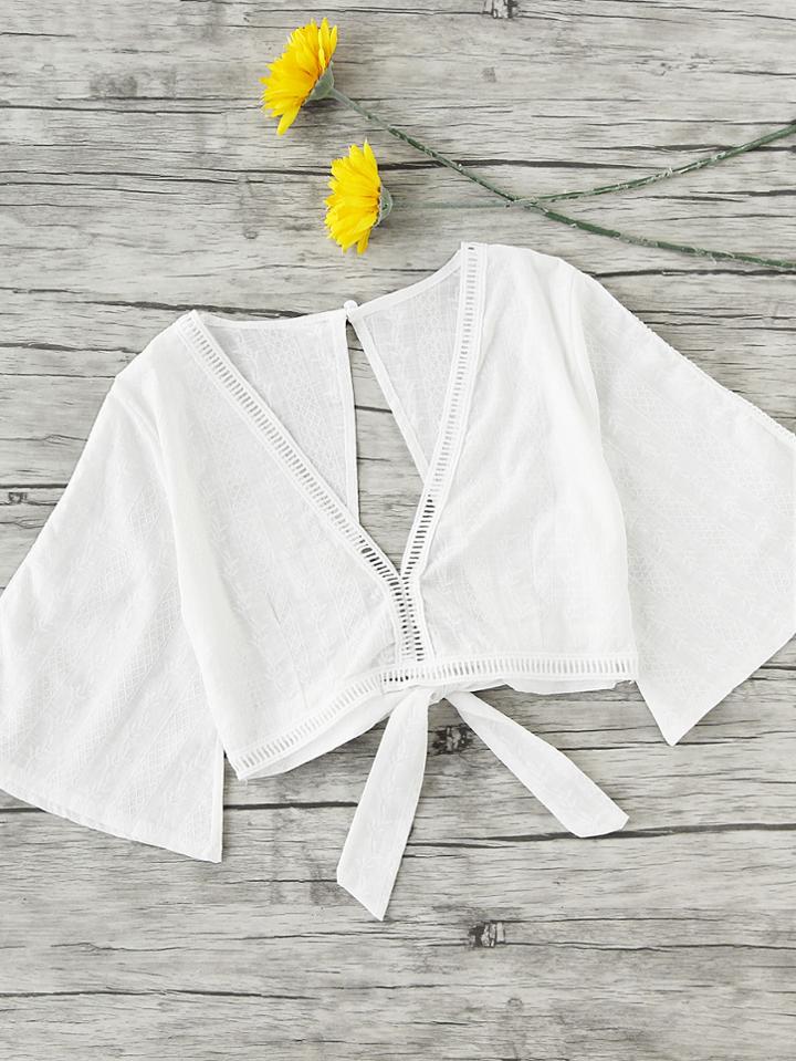 Shein Plunging V-neckline Open Back Bow Tie Top