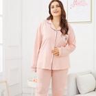 Shein Plus Letter Embroidered Button Up Pajama Set