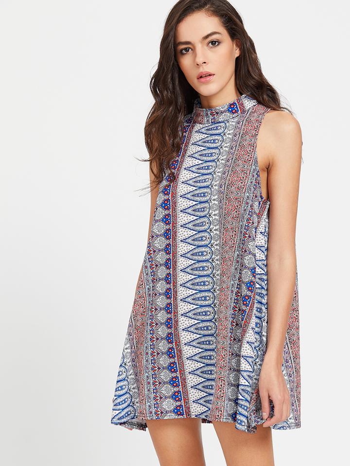 Shein Multicolor Aztec Print Cut Out Back Dress