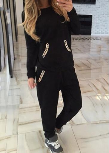Rosewe Metal Chain Embellished Black Two Piece Jumpsuit