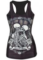 Rosewe Skeleton Print Scoop Neck Black Tank Top