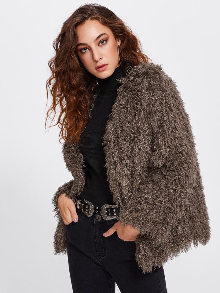 Shein Open Front Fluffy Coat