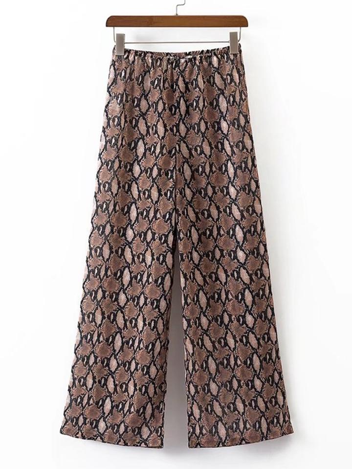 Shein Elastic Waist Snake Print Wide Leg Pants