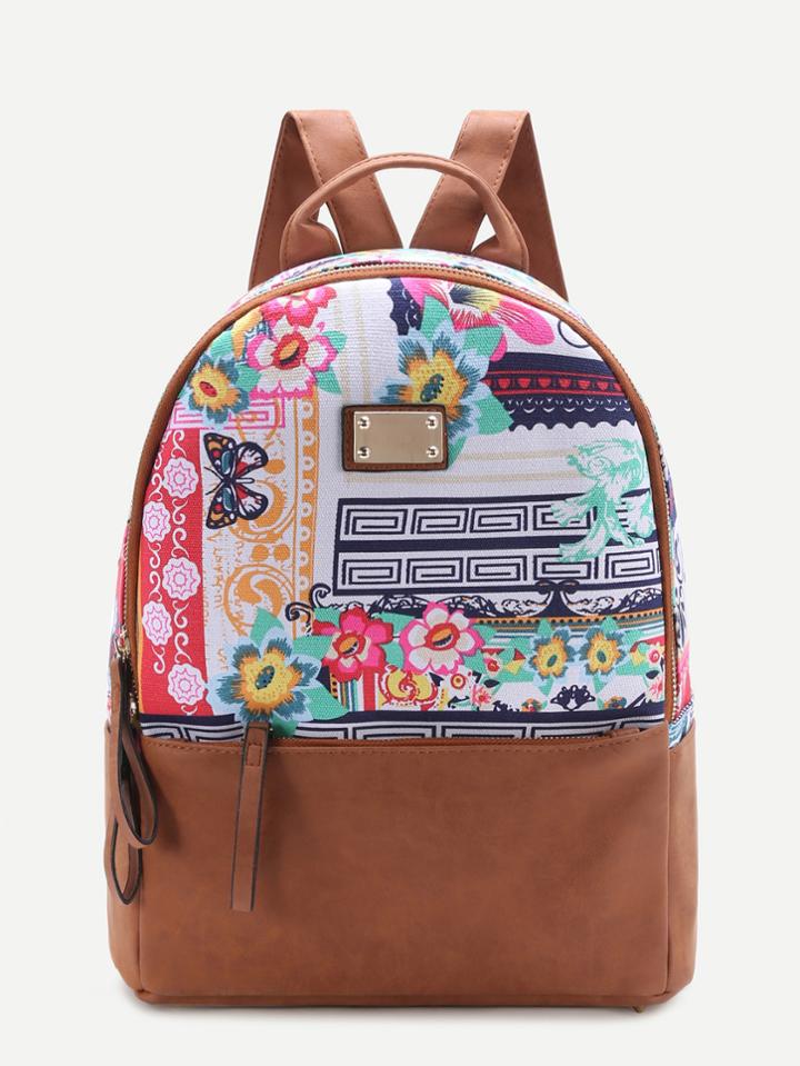 Shein Calico Print Metal Detail Backpack