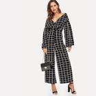 Shein Surplice Neck Grid Print Jumpsuit