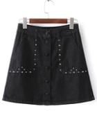 Shein Black Studded Single Breasted A-line Skirt