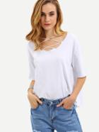 Shein White Lattice Front Loose T-shirt