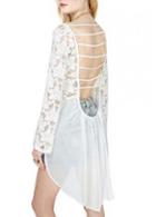 Rosewe Sexy Cut Out Back White Lace Long Sleeve Tops