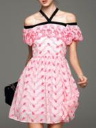 Shein Pink Criss Cross Ruffle Floral A-line Dress