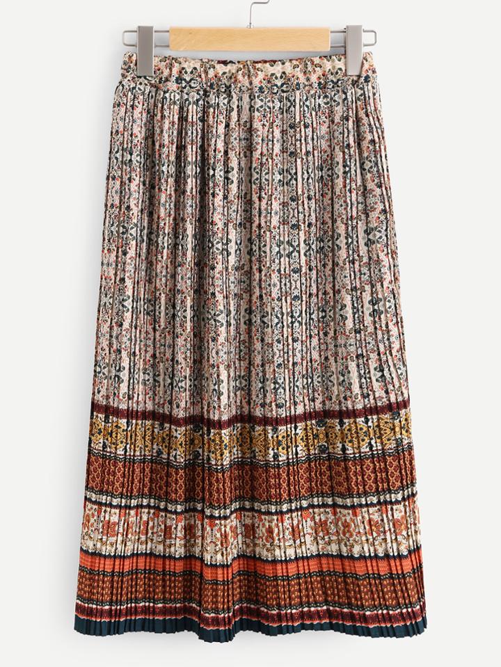 Shein Tribal Print Box Pleated Skirt