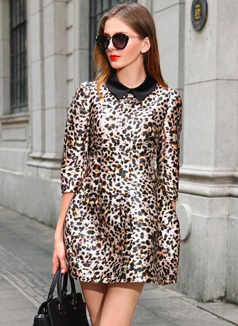 Shein Leopard Contrast Lapel Flare Dress