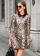 Shein Leopard Contrast Lapel Flare Dress