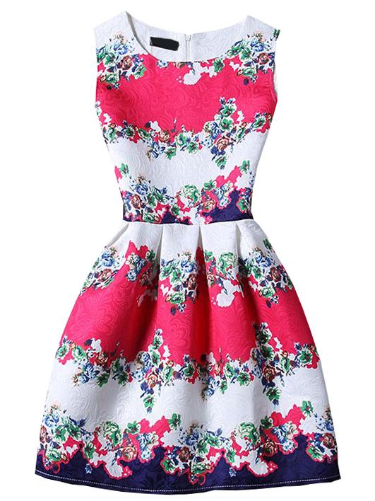 Shein Sleeveless Florals Jacquard A-line Dress