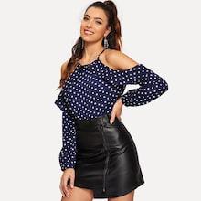 Shein Open Shoulder Ruffle Dot Top