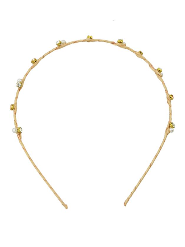 Shein Khaki Cute Pearl And Rhinestone Thin Hair Band