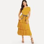 Shein Knot Front Layered Pleated Dress