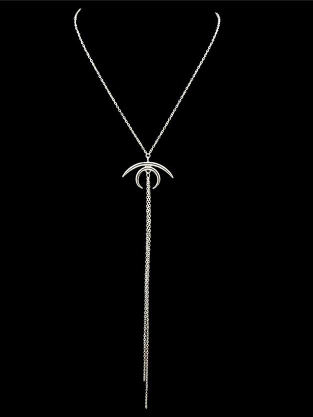 Shein Silver Latest Thin Long Chain Necklace With Eye Pendant