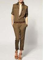 Rosewe Attractive Turndown Collar Long Sleeve Jumpsuit Army Green