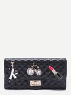 Shein Black Metallic Embellished Rhinestone Quilted Long Wallet