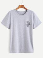 Shein Heather Grey Cactaceae Print T-shirt
