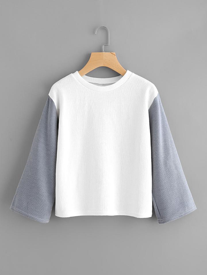 Shein Contrast Sleeve Ribbed Sweatshirt