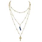 Shein Blue Cross Natural Stone Multilayer Necklace Sweater Chain Necklace