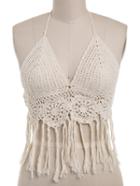 Shein Apricot Halter Crochet Tassel Hem Crop Top
