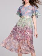 Shein Multicolor Ruffle Sleeve Lace Dress