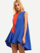 Shein Mulricolor Patchwork Tie Waist Dip Hem Shift Dress