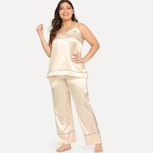 Shein Plus Contrast Binding Cami Pajama Set